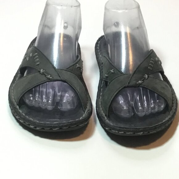 Keen Cush Olive Leather Open Toe Slide Sandal Women's Size 8 Leather Footbed - Picture 2 of 9